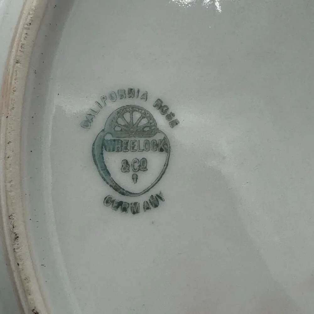 Antique Wheelock & Co California Rose Plate Pink Yellow Floral Germany Gold Edge